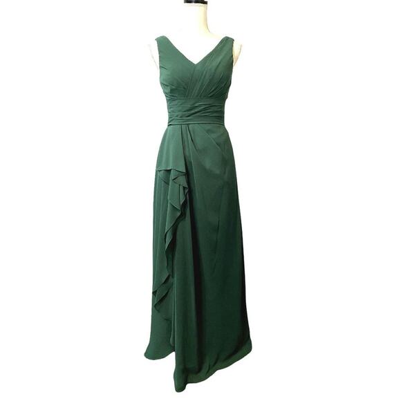 Azazie Dresses & Skirts - Azazie Size 4 Julianna Formal Dress Maxi A Line Pleated Waist V Neck Dark Green